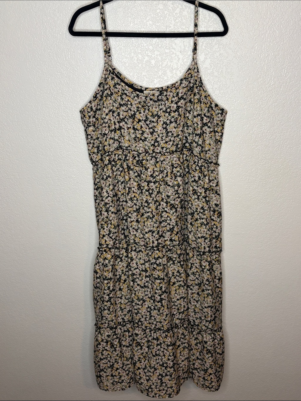 Maurice’s Black with Floral Print Tiered Midi Cami Dress Size XL Cottagecore - Picture 1 of 6